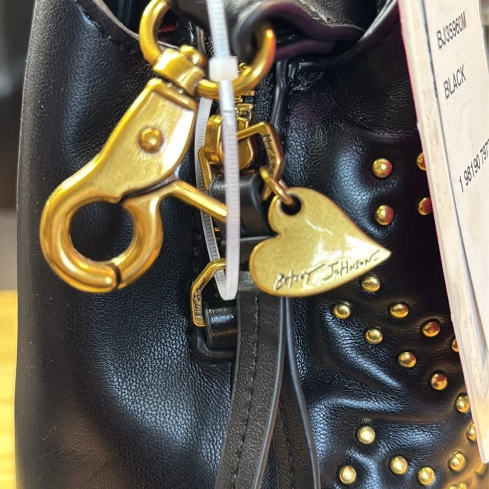 Betsy Johnson What A Stud Small Satchel Handbag Studded Heart Patterns